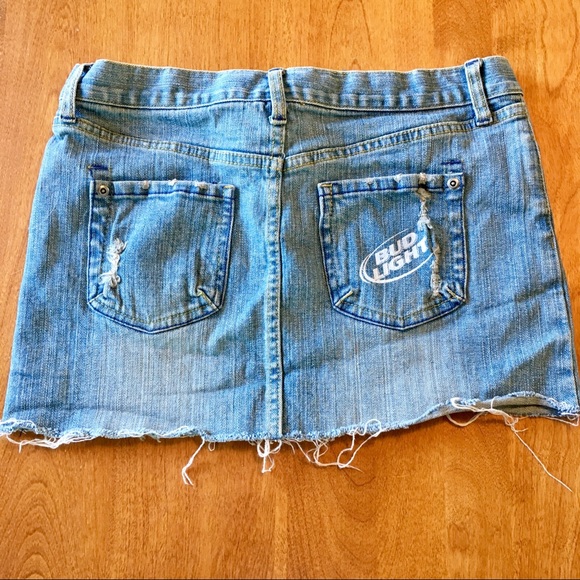 Bud Light Womens Mini Skirt Distressed Denim 5/6 - Picture 3 of 7